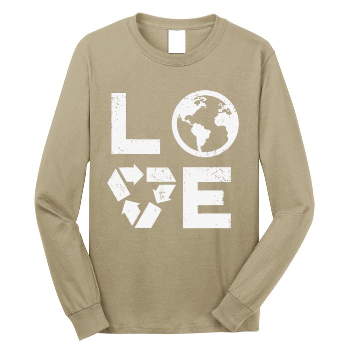 Love Earth Day 90s Vintage Recycling Or Teacher Long Sleeve Shirt