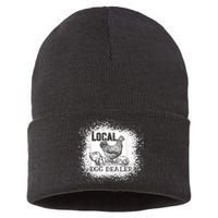 Local Egg Dealer Funny Bleached Chicken Lover Farm Farmer Sustainable Knit Beanie