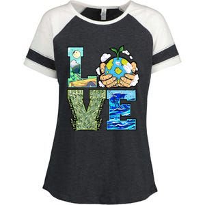 Love Earth Day Save Planet Protect Nature Great Gift Enza Ladies Jersey Colorblock Tee