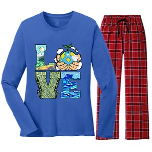 Love Earth Day Save Planet Protect Nature Great Gift Women's Long Sleeve Flannel Pajama Set 