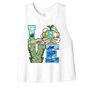 Love Earth Day Save Planet Protect Nature Great Gift Women's Racerback Cropped Tank