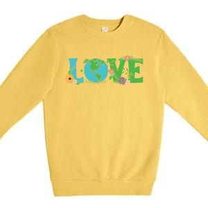 Love Earth Day Save Environt Cute Heart Planet Protection Gift Premium Crewneck Sweatshirt