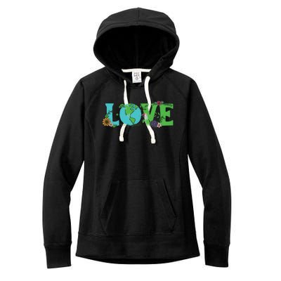 Love Earth Day Save Environt Cute Heart Planet Protection Gift Women's Fleece Hoodie