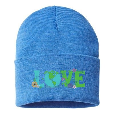 Love Earth Day Save Environt Cute Heart Planet Protection Gift Sustainable Knit Beanie