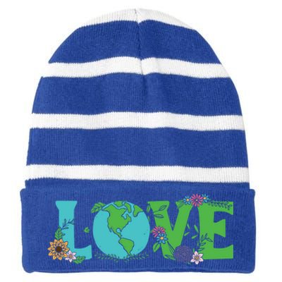 Love Earth Day Save Environt Cute Heart Planet Protection Gift Striped Beanie with Solid Band