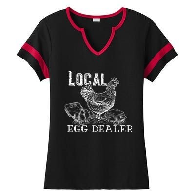 Local Egg Dealer Funny Bleached Chicken Lover Farm Farmer Ladies Halftime Notch Neck Tee