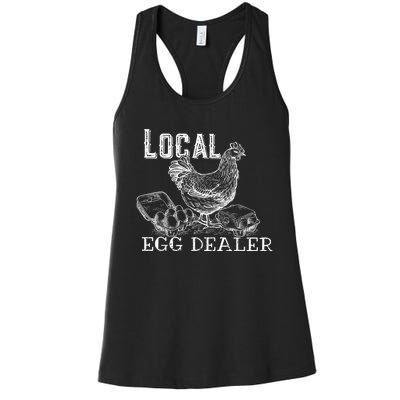 Local Egg Dealer Funny Bleached Chicken Lover Farm Farmer Women's Racerback Tank