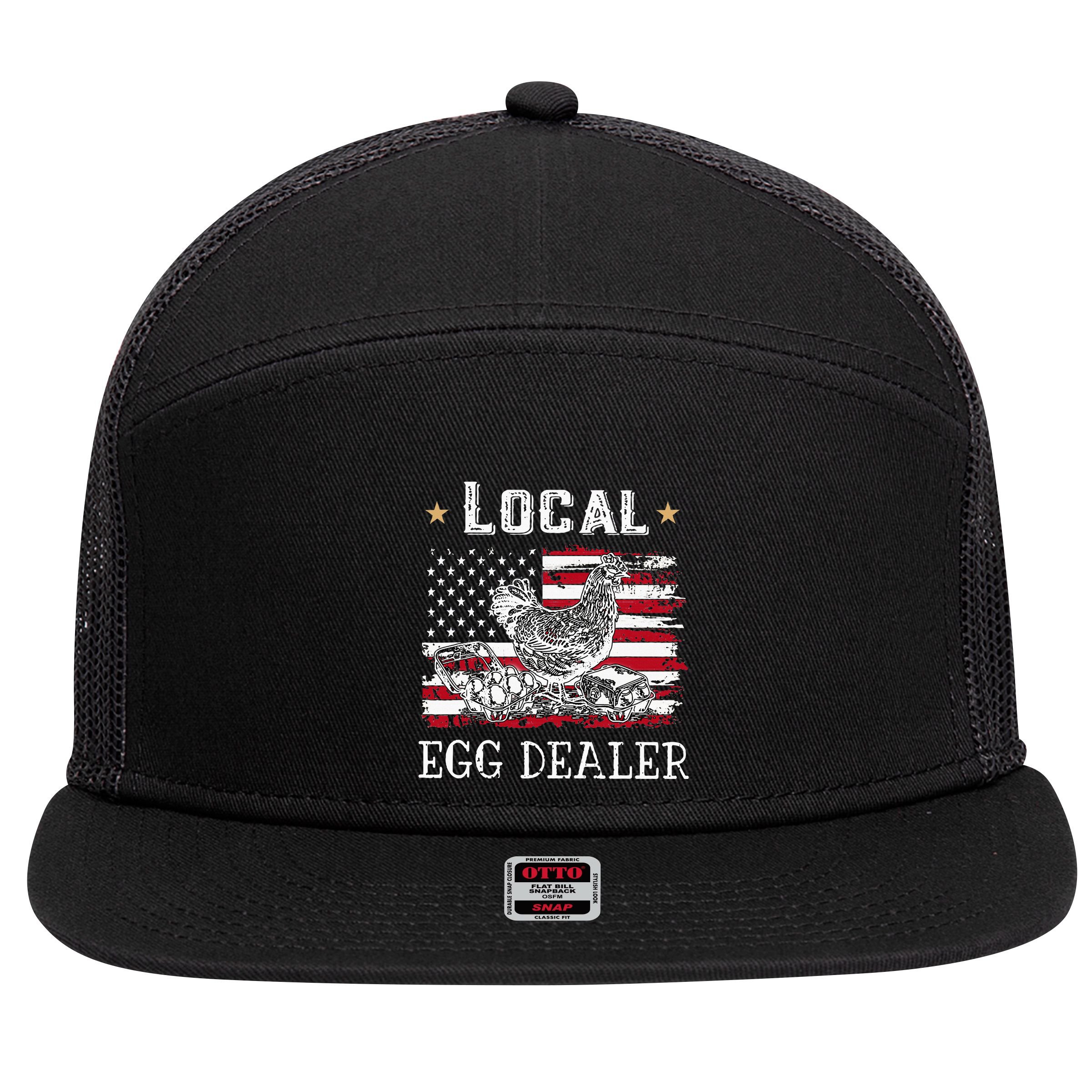 Local Egg Dealer Funny American Flag 7 Panel Mesh Trucker Snapback Hat