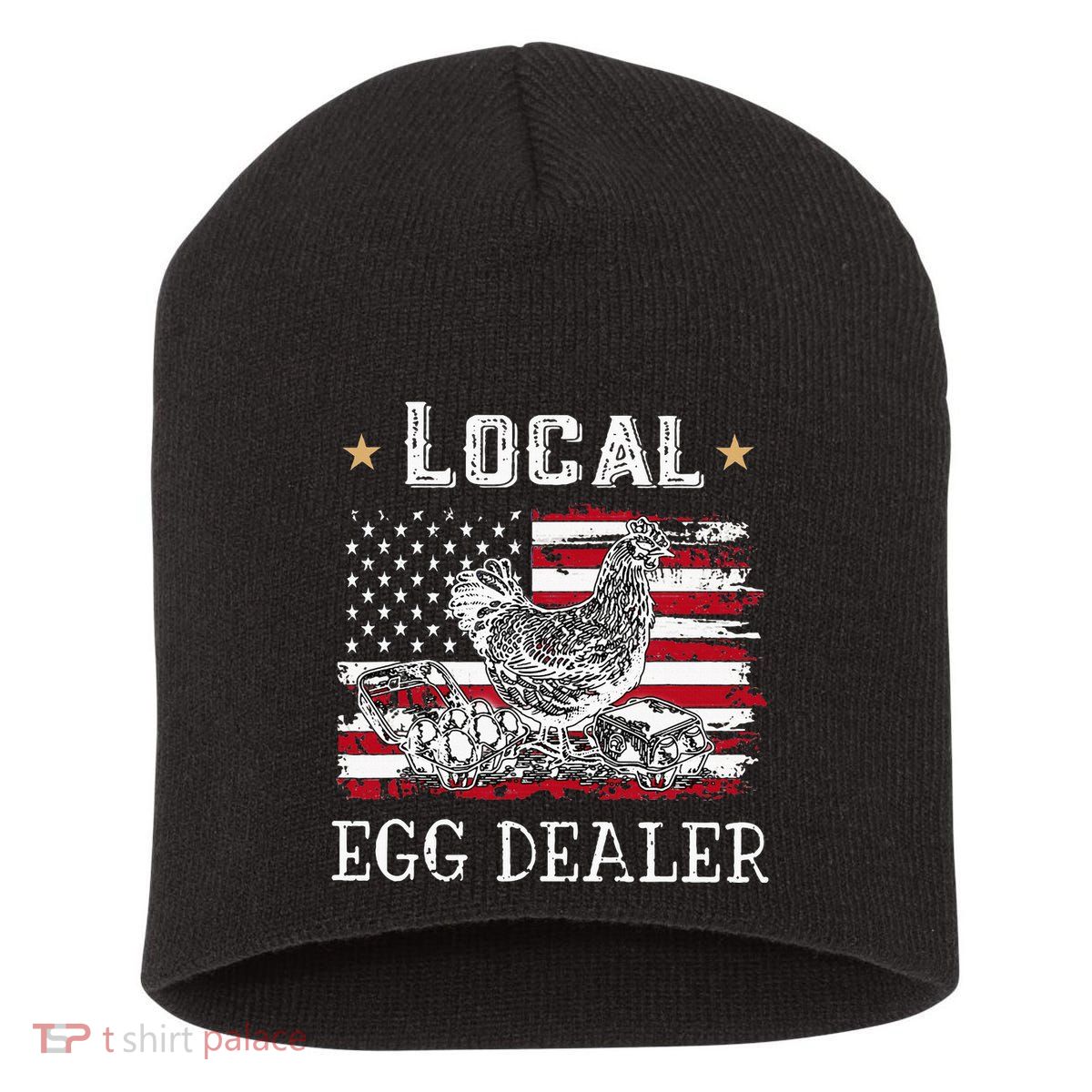 Local Egg Dealer Funny American Flag Short Acrylic Beanie