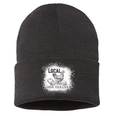 Local Egg Dealer Funny Bleached Chicken Lover Farm Farmer Sustainable Knit Beanie