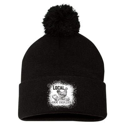 Local Egg Dealer Funny Bleached Chicken Lover Farm Farmer Pom Pom 12in Knit Beanie