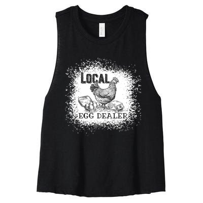 Local Egg Dealer Funny Bleached Chicken Lover Farm Farmer Women's Racerback Cropped Tank