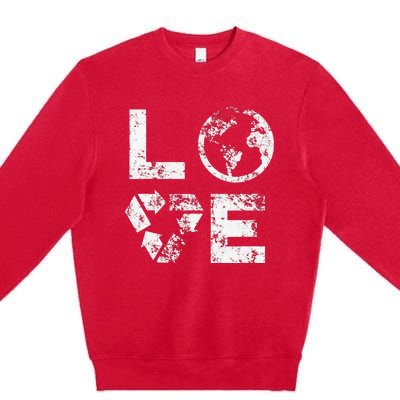 Love Earth Day 90s Vintage Recycling Premium Crewneck Sweatshirt