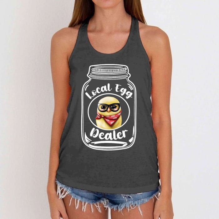 Local Egg Dealer for Chicken Farms and Farmers Funny Chicken Women's Knotted Racerback Tank