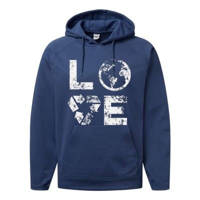 Love Earth Day 90s Vintage Recycling Or Teacher Performance Fleece Hoodie