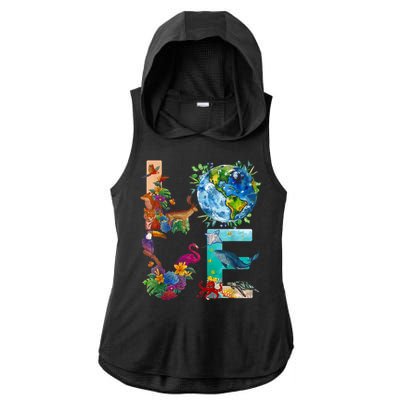 Love Earth Day Nature Ladies PosiCharge Tri-Blend Wicking Draft Hoodie Tank