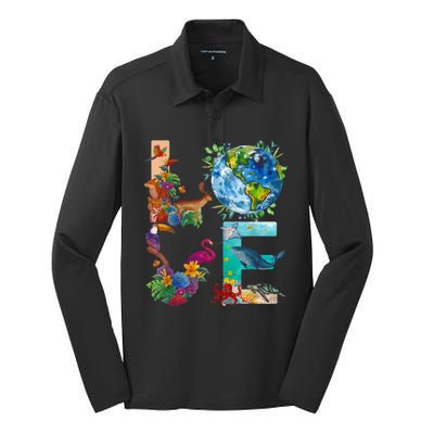 Love Earth Day Nature Silk Touch Performance Long Sleeve Polo