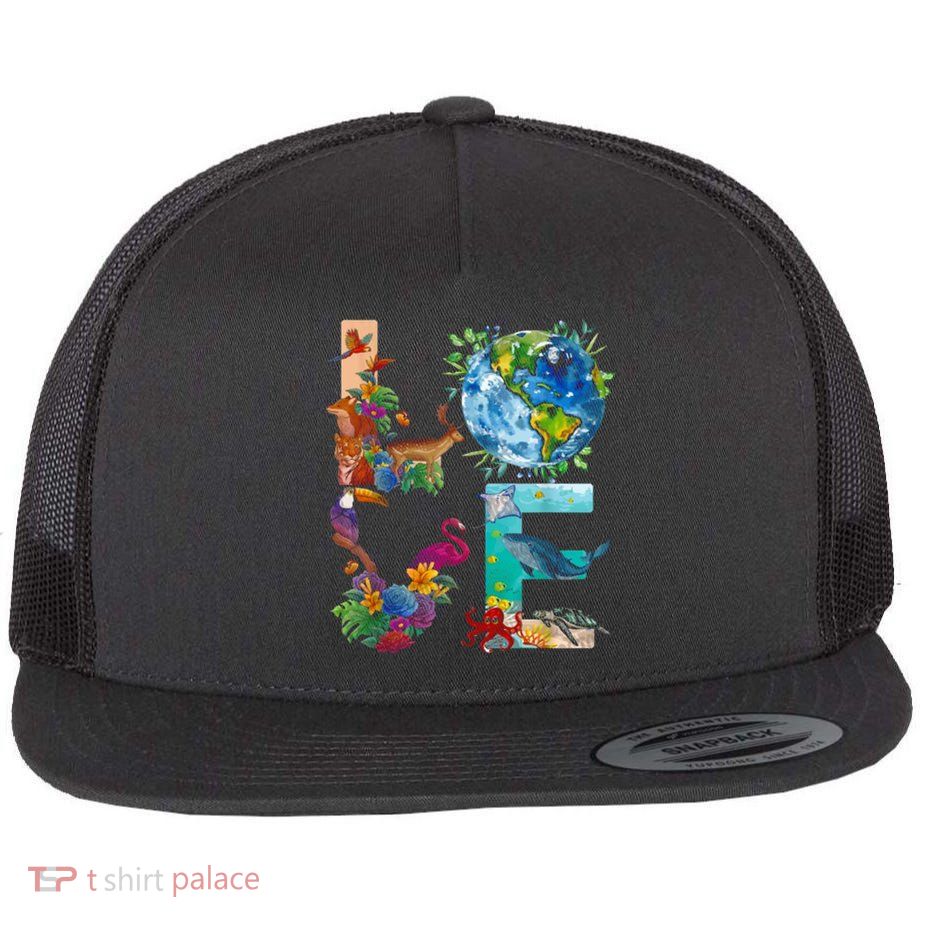 Love Earth Day Nature Flat Bill Trucker Hat