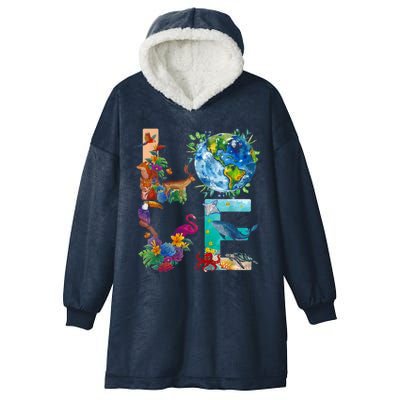 Love Earth Day Nature Hooded Wearable Blanket