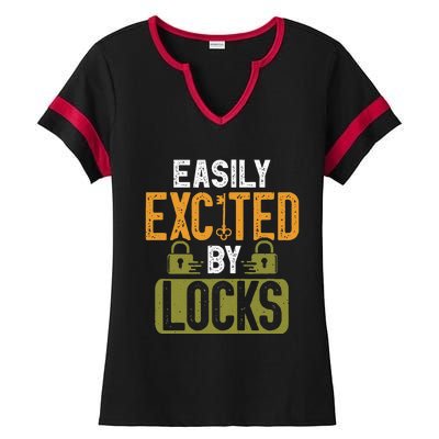 Locksmith Easily Excited Lockpicking Lock Pick Locksmithing Ladies Halftime Notch Neck Tee