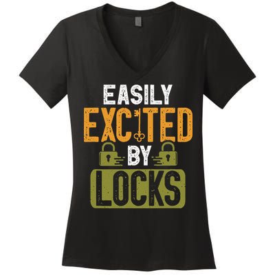 Locksmith Easily Excited Lockpicking Lock Pick Locksmithing Women's V-Neck T-Shirt