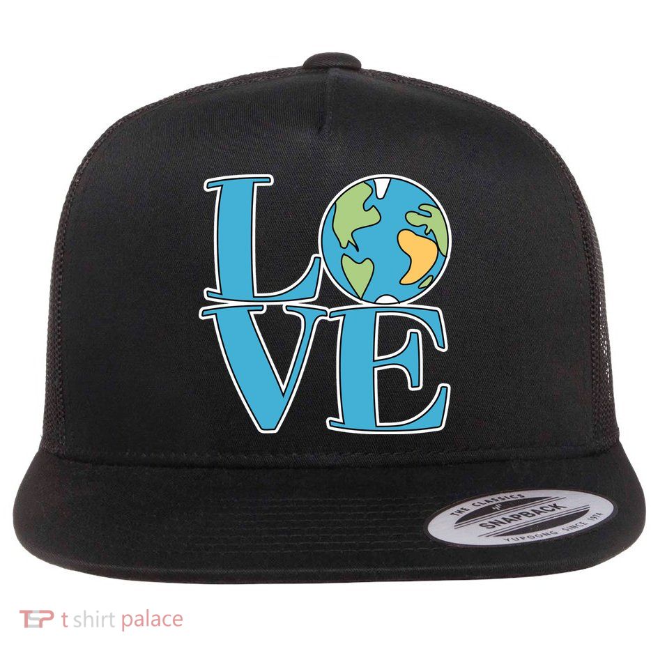 Love Earth Earth Day Simple Letter Box Flat Bill Trucker Hat