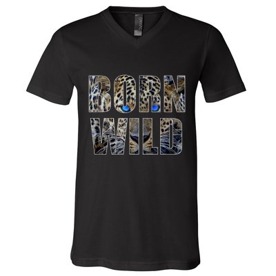 Leopard Eyes Face Born Wild Iger Lion Animal Print Cat V-Neck T-Shirt