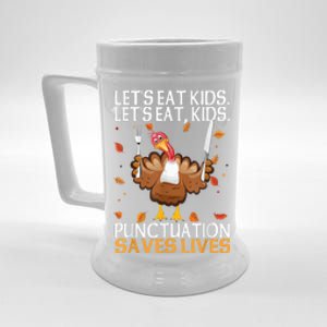 Let's eatShirts Funny Turkey Thanksgiving Day Grammar Teacher Beer Stein