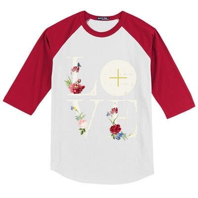 Love Eucharist First Holy Communion Christian Catholic Gift Kids Colorblock Raglan Jersey