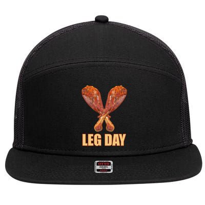 Leg Day Funny Thanksgiving Turkey 7 Panel Mesh Trucker Snapback Hat