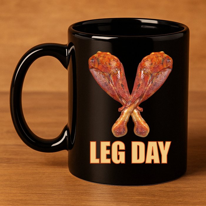 Leg Day Funny Thanksgiving Turkey 11oz C Handle Ceramic Mug