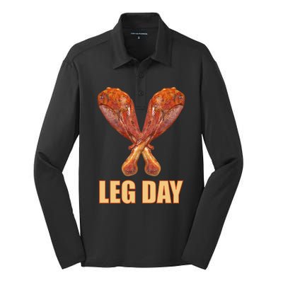 Leg Day Funny Thanksgiving Turkey Silk Touch Performance Long Sleeve Polo