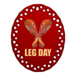 Leg Day Funny Thanksgiving Turkey Ceramic Oval Ornament