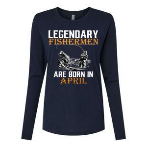 Legendary Fishermen Are Born In April Womens Cotton Relaxed Long Sleeve T-Shirt