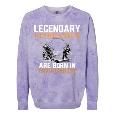 Legendary Fishermen Are Born In November  Colorblast Crewneck Sweatshirt