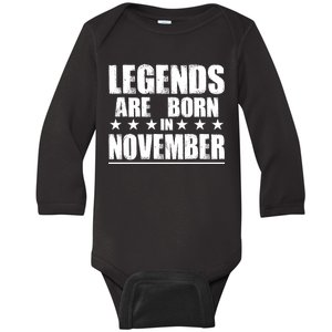 Legends Are Born In November Birthday Baby Long Sleeve Bodysuit