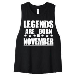 Legends Are Born In November Birthday Women's Racerback Cropped Tank