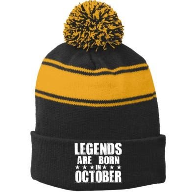 Legends Are Born In October Birthday Stripe Pom Pom Beanie