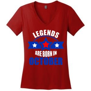 Legends Are Born in October Stars Women's V-Neck T-Shirt