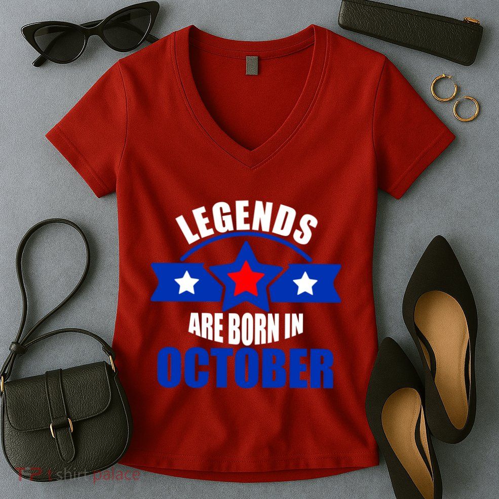 Legends Are Born in October Stars Women's V-Neck T-Shirt