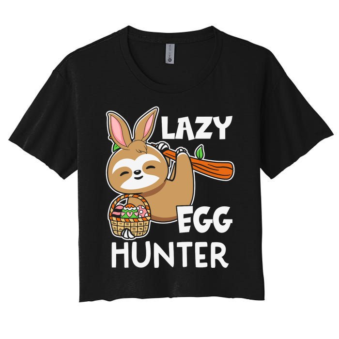 Lazy Egg Hunter Sloth Happy Easter Day Gift For Toodler kids Women's Crop Top Tee