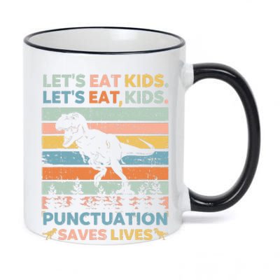 Lets Eat Kids Punctuation Saves Lives Funny Grammar Dino 11oz Black Color Changing Mug