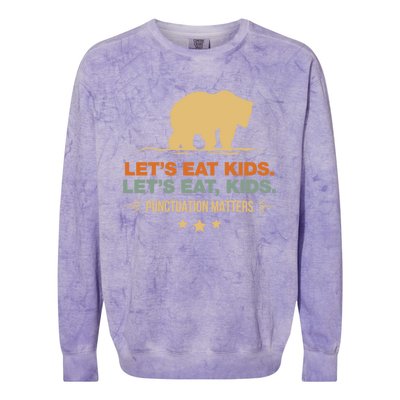 Let's Eat Kids Punctuation Matters Bear Funny Grammar Cool Gift Colorblast Crewneck Sweatshirt