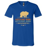 Let's Eat Kids Punctuation Matters Bear Funny Grammar Cool Gift V-Neck T-Shirt