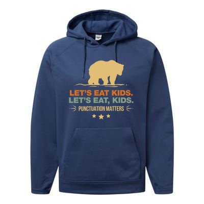 Let's Eat Kids Punctuation Matters Bear Funny Grammar Cool Gift Performance Fleece Hoodie