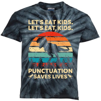 Lets Eat Kids Punctuation Saves Lives Funny Grammar Dino Kids Tie-Dye T-Shirt