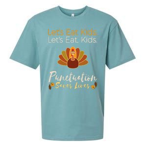 Lets Eat Kids Punctuation Funny Turkey Thanksgiving Teacher Sueded Cloud Jersey T-Shirt