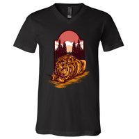 Lion Eating V-Neck T-Shirt