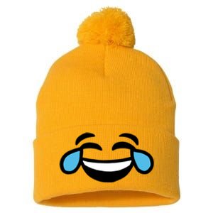 Laugh Emoji Pom Pom 12in Knit Beanie