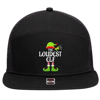 Loudest Elf Matching Family Group Christmas Party Xmas Funny 7 Panel Mesh Trucker Snapback Hat